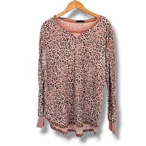 Jane Delancy Women's Pink Black Leopard Print Long Sleeve Thermal Top Size L